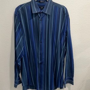 Alfani dress shirt, blue with varying shades & sizes of blue stripes, XXL